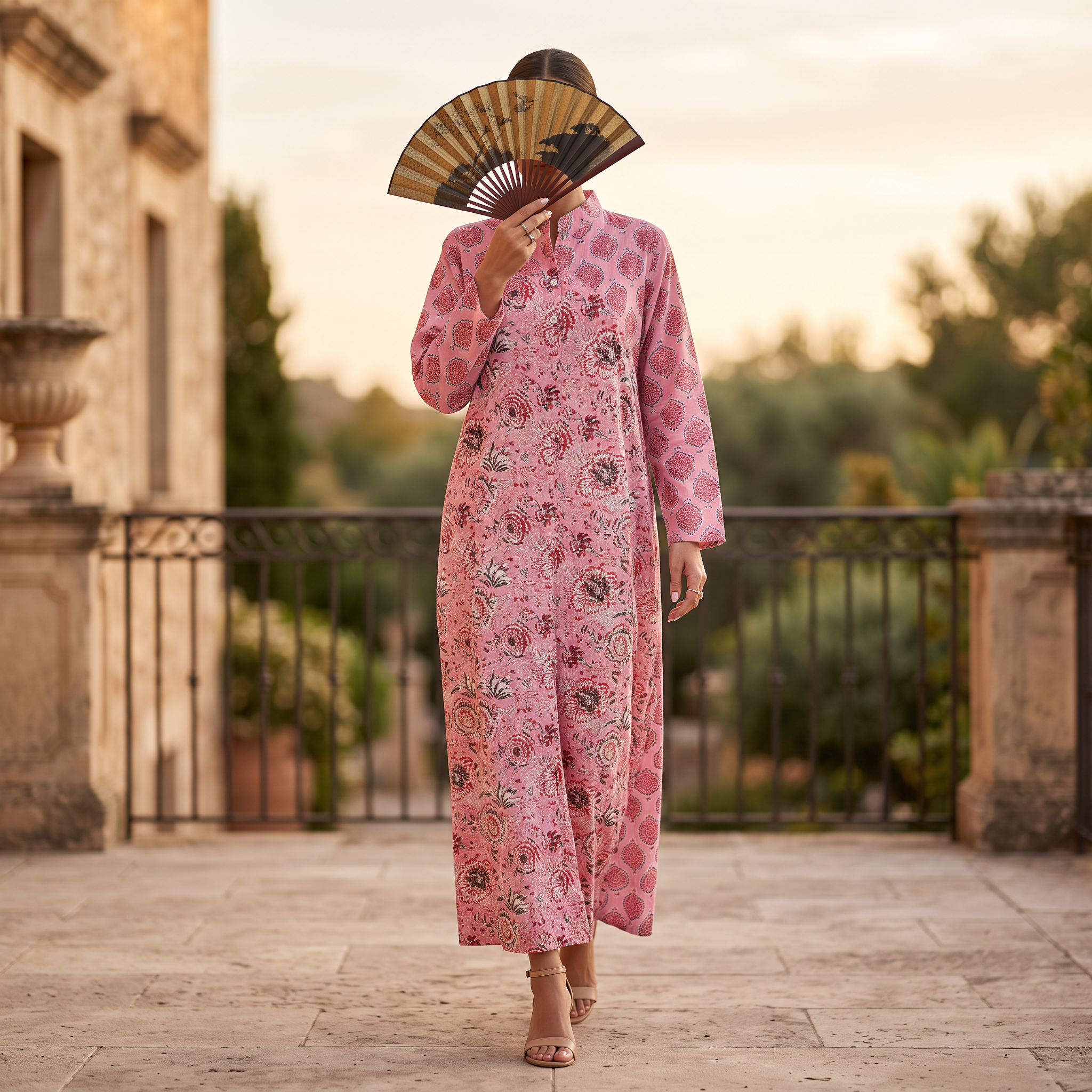 L-XL Honey Printed Cotton Dress 57" Long Jalabiya With Sheila TN 412