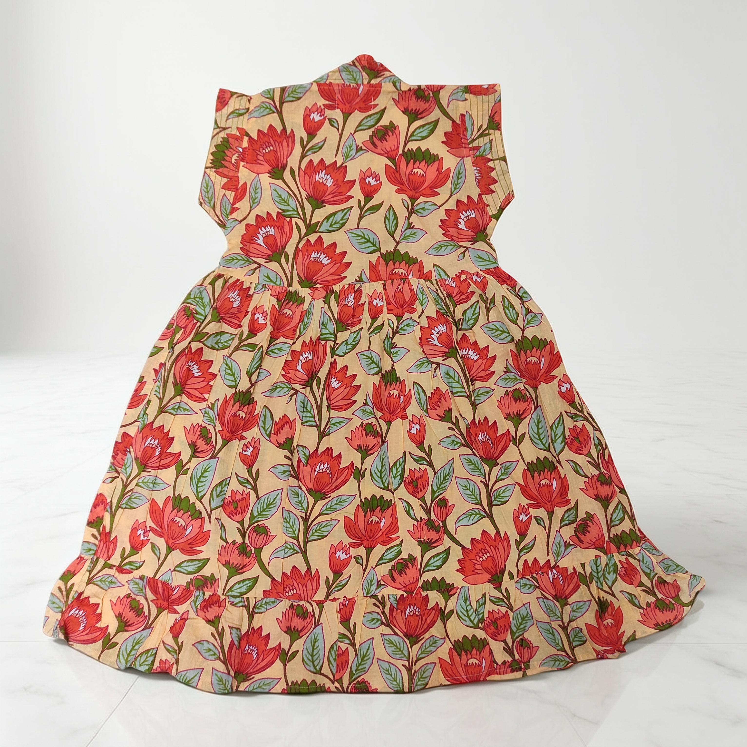 2-3 Year Amani Printed Cotton Girls Dress 30'' Short Sleeves Jalabiya