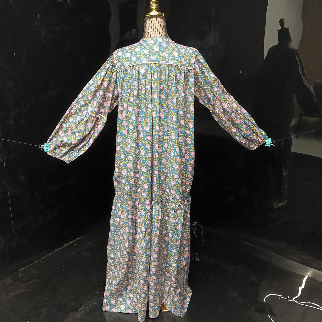 L-XL Yazrin Printed Cotton Dress 57" Long Jalabiya