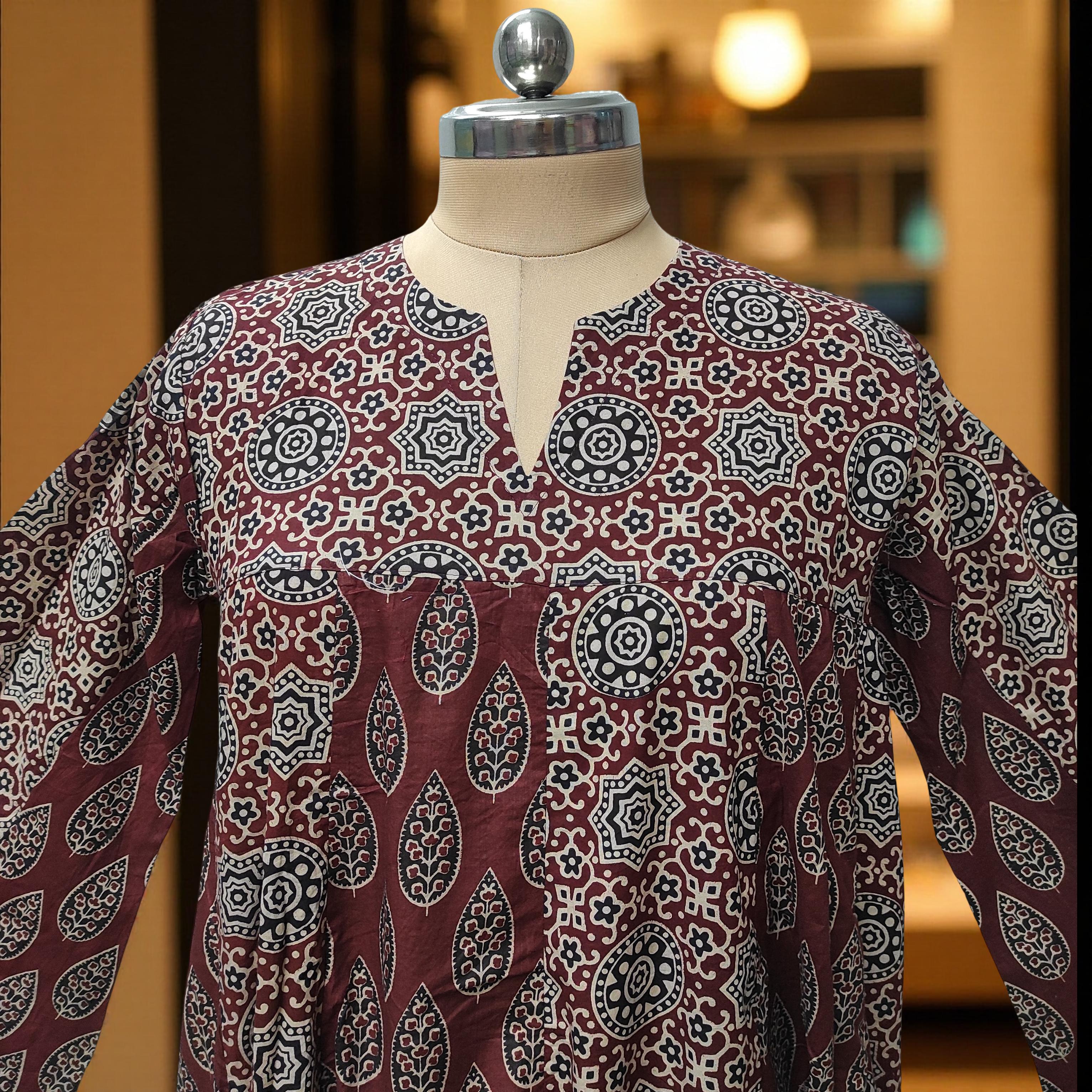 XS/S Zahia Printed Cotton Dress 54" Long Jalabiya With Sheila