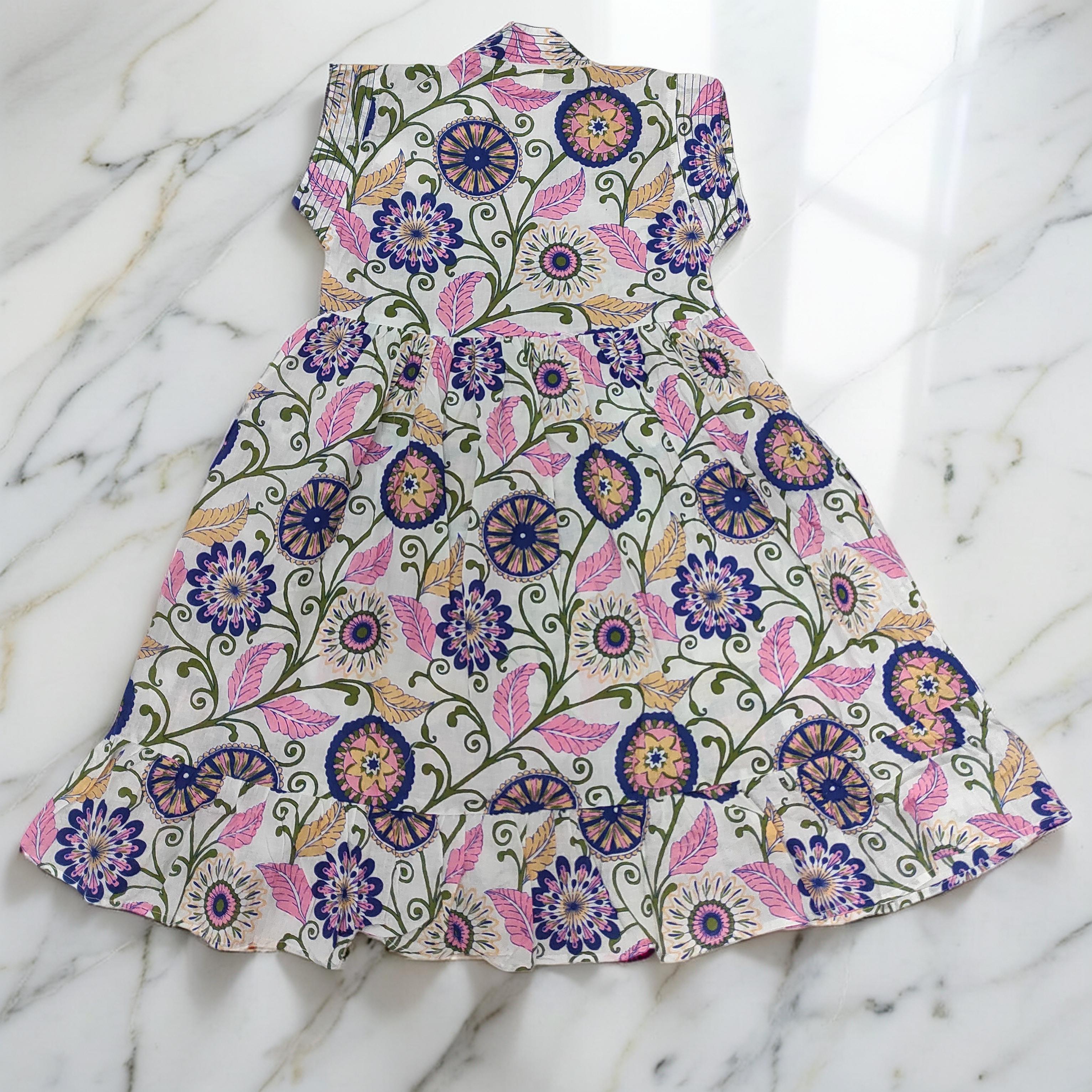 1-2 Year Amani Printed Cotton Girls Dress 26'' Short Sleeves Jalabiya