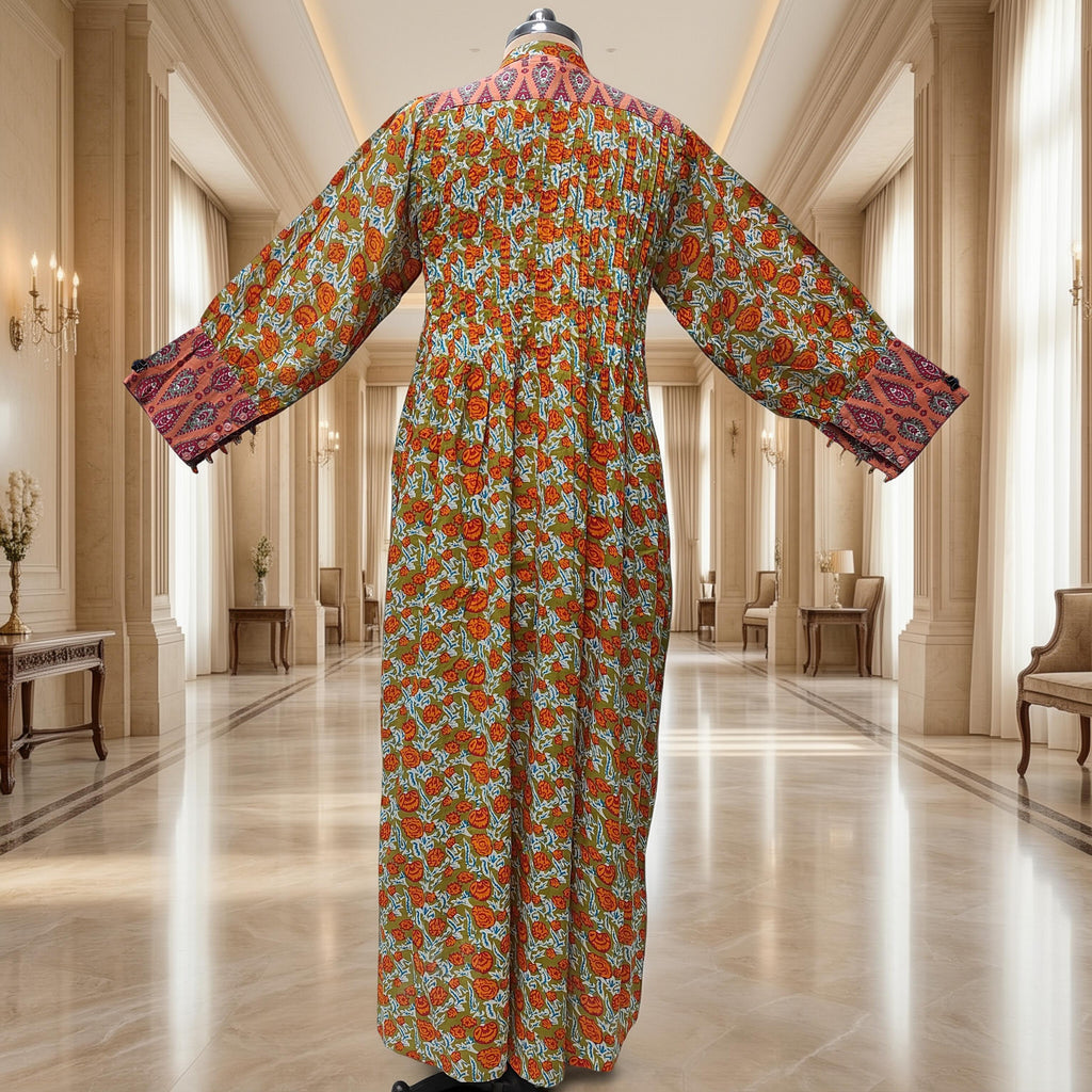 S/M Aafreen Printed Cotton Dress 57" Long Jalabiya