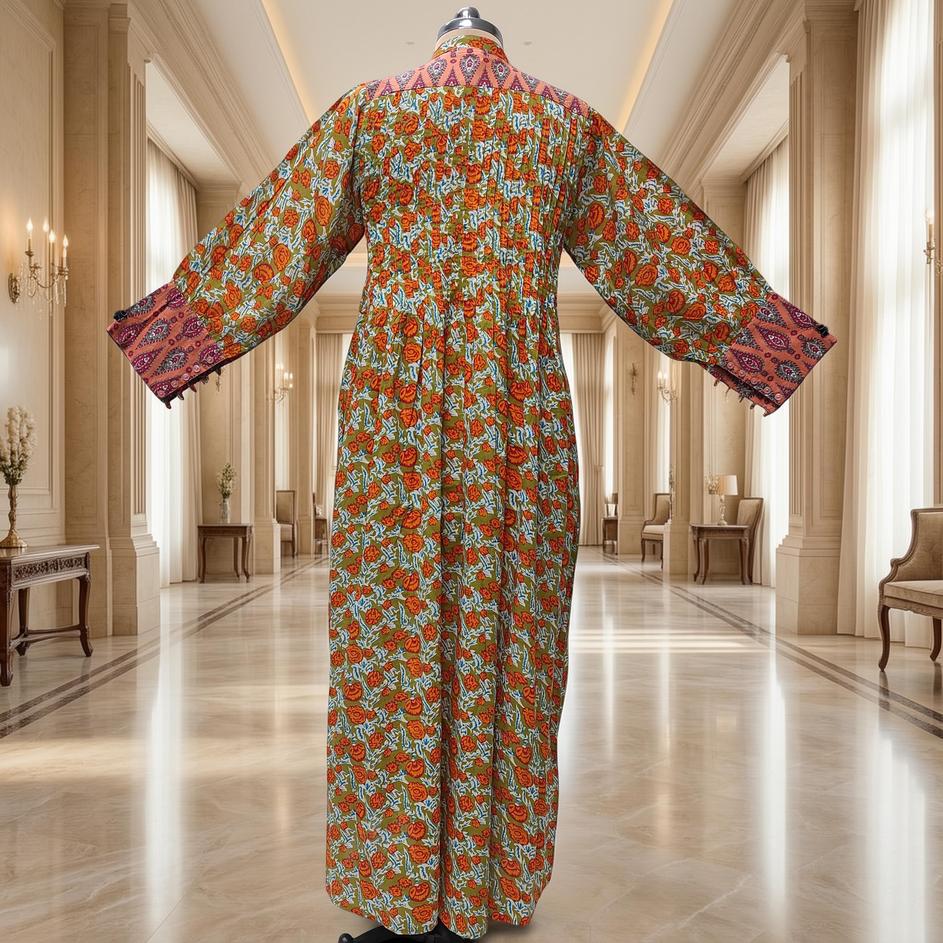 S/M Aafreen Printed Cotton Dress 57" Long Jalabiya