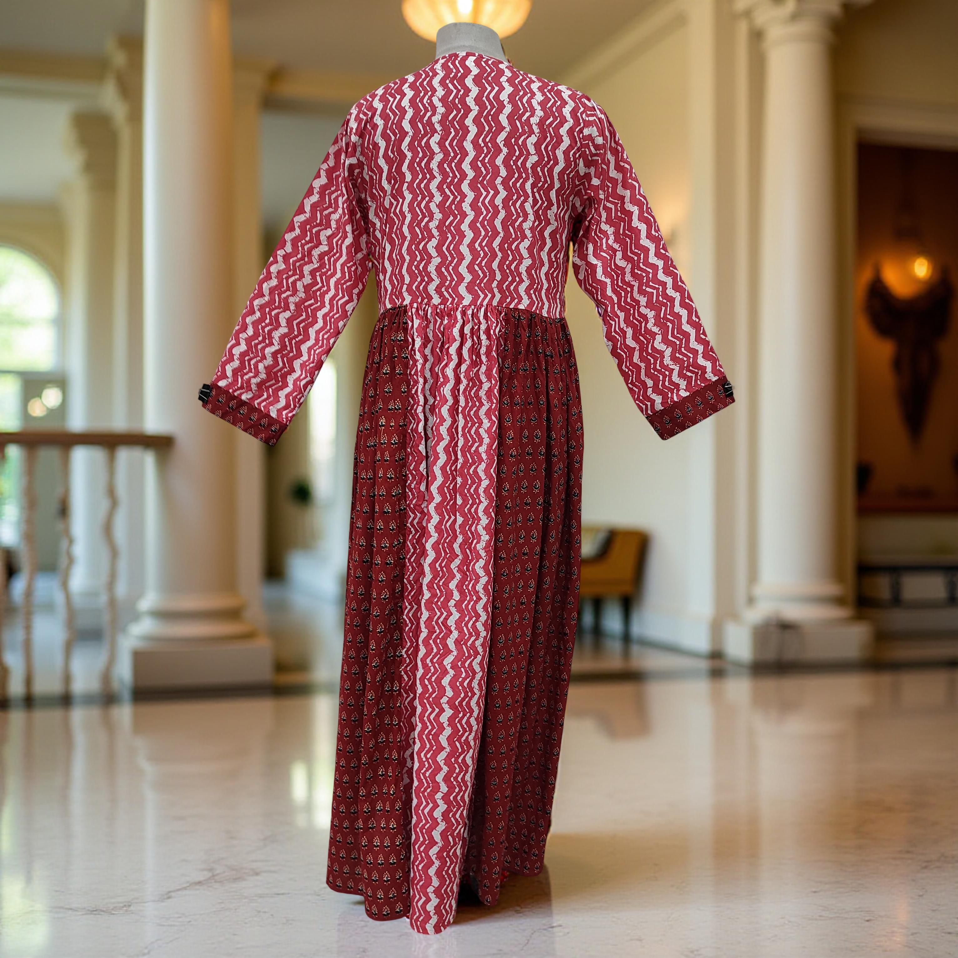 2XL-3XL Heba Printed Cotton Dress 57" Long Jalabiya