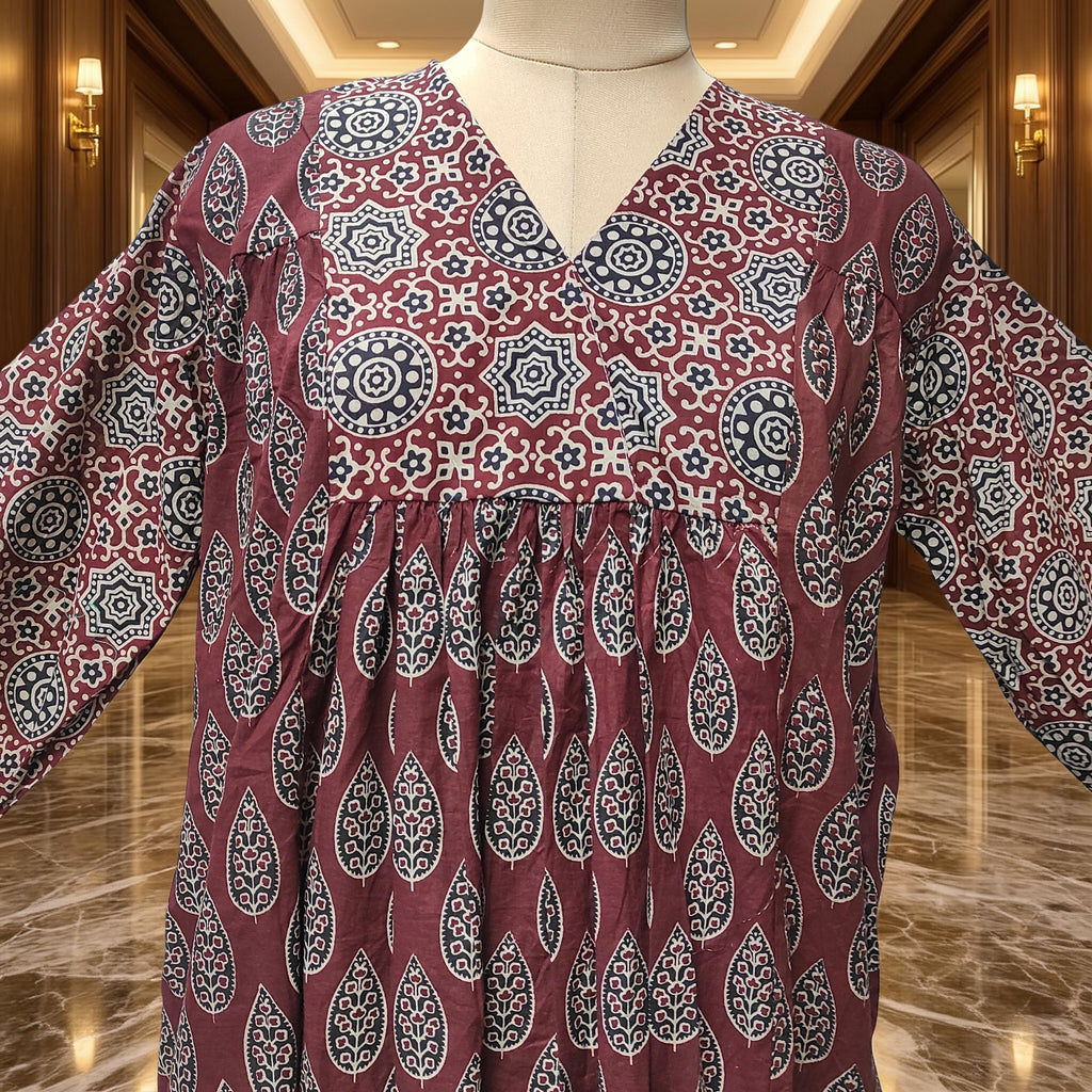 L-XL Yamana With Sheila Printed Cotton Dress 57" Long Jalabiya