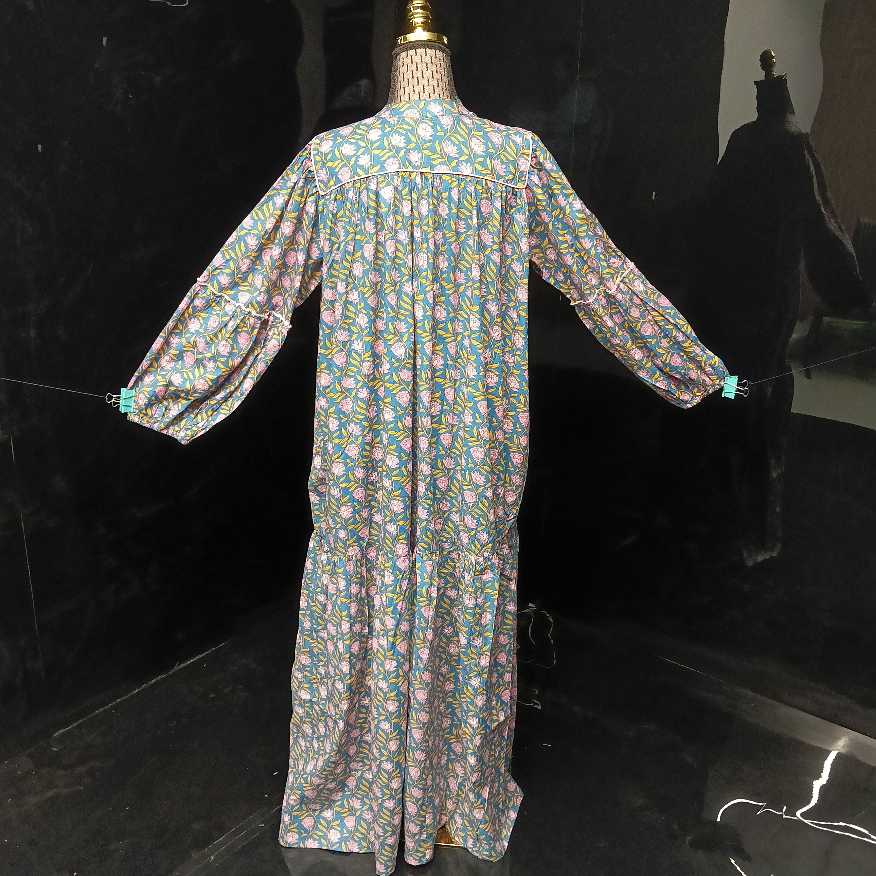 S-M Yazrin Printed Cotton Dress 57" Long Jalabiya