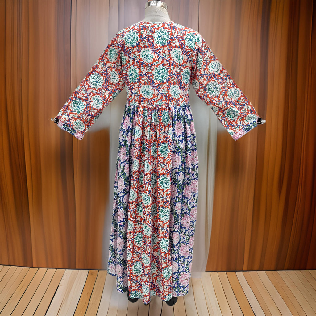 S/M Heba Printed Cotton Dress 57" Long Jalabiya