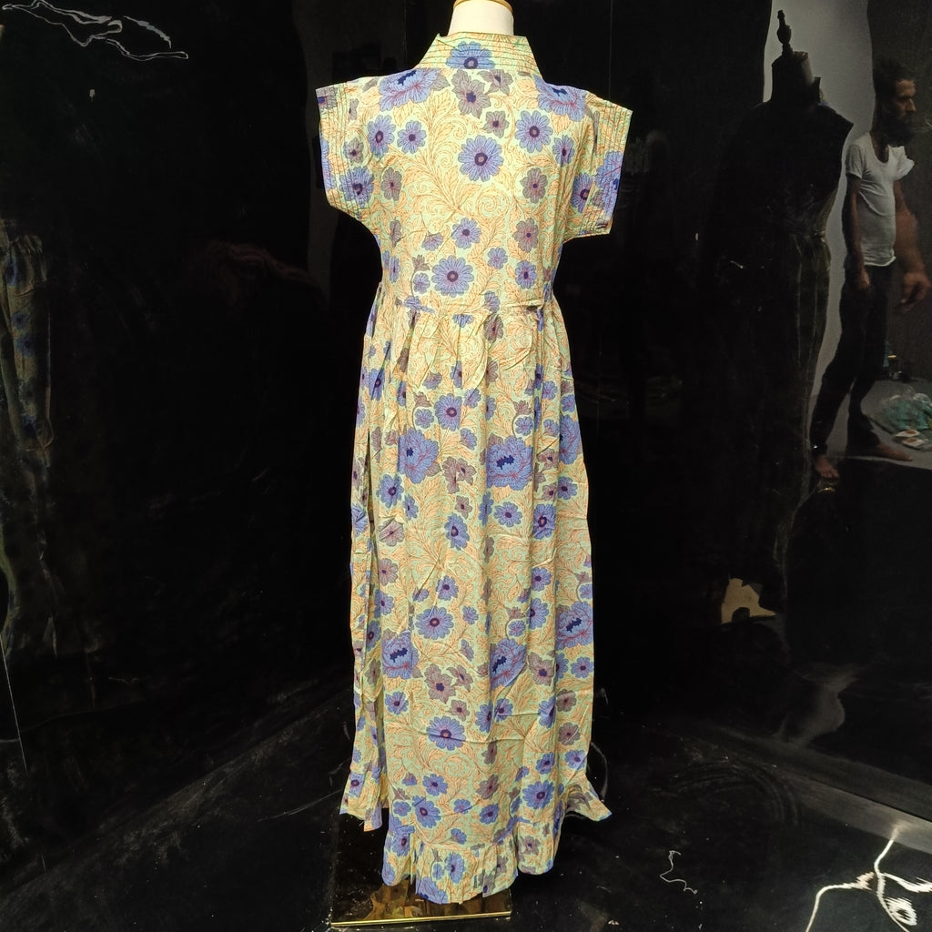 S/M Amani Printed Cotton Dress 57" Short Sleeves Jalabiya