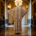 S/M Gaby Yellow With Sheila Printed Cotton Dress 57" Long Jalabiya