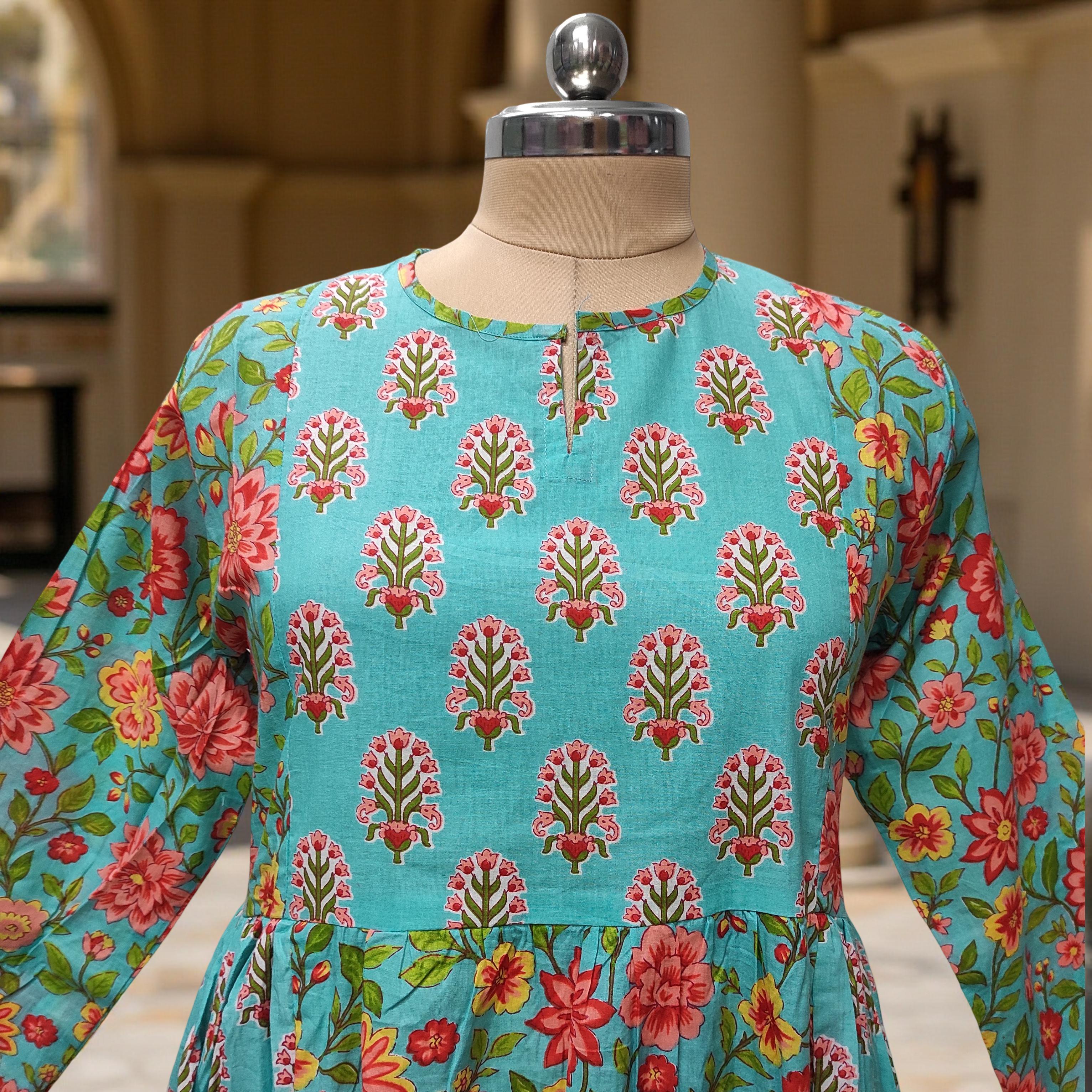 2XL-3XL Heba Printed Cotton Dress 57" Long Jalabiya With Sheila