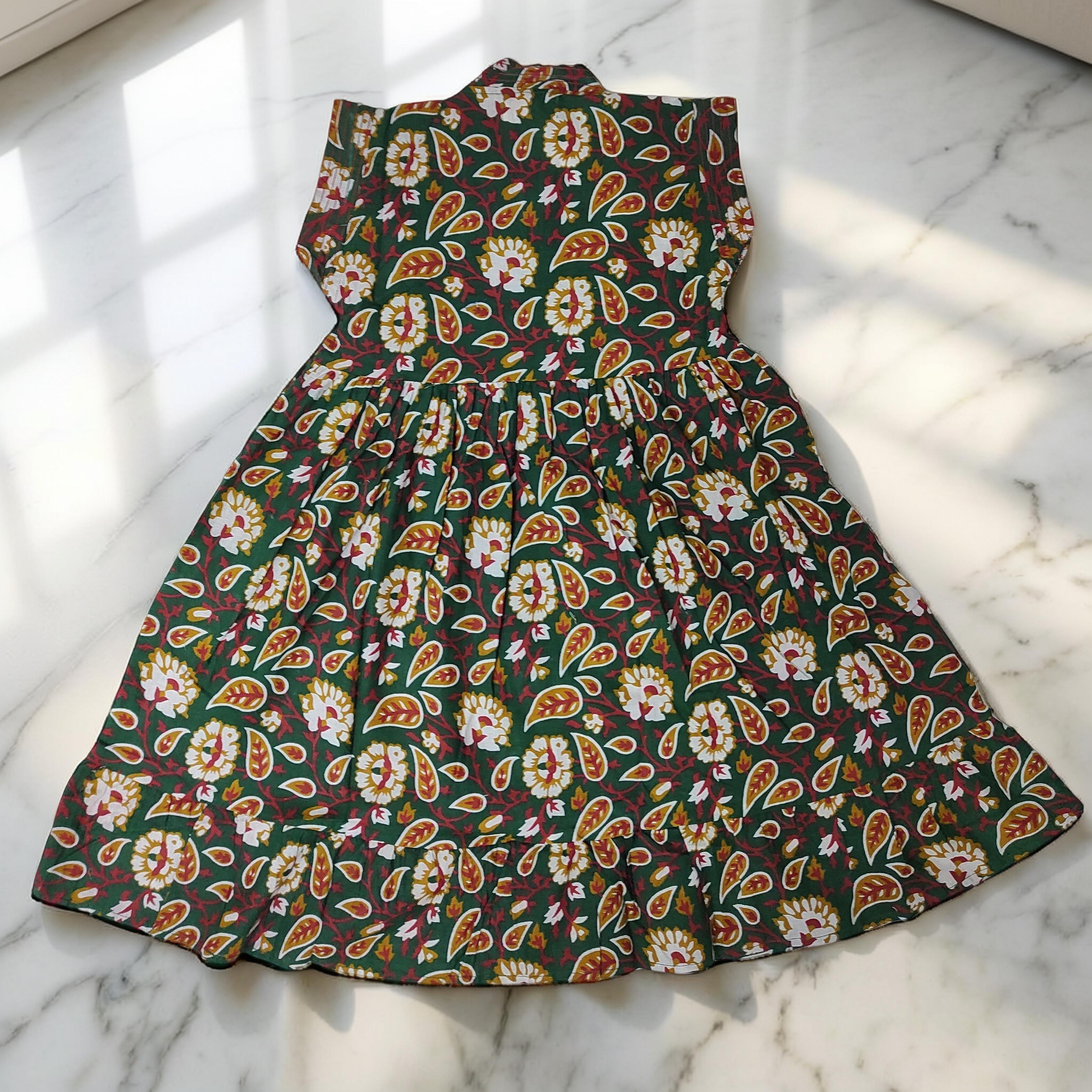 4-5 Year Amani Printed Cotton Girls Dress 34" Short Sleeves Jalabiya