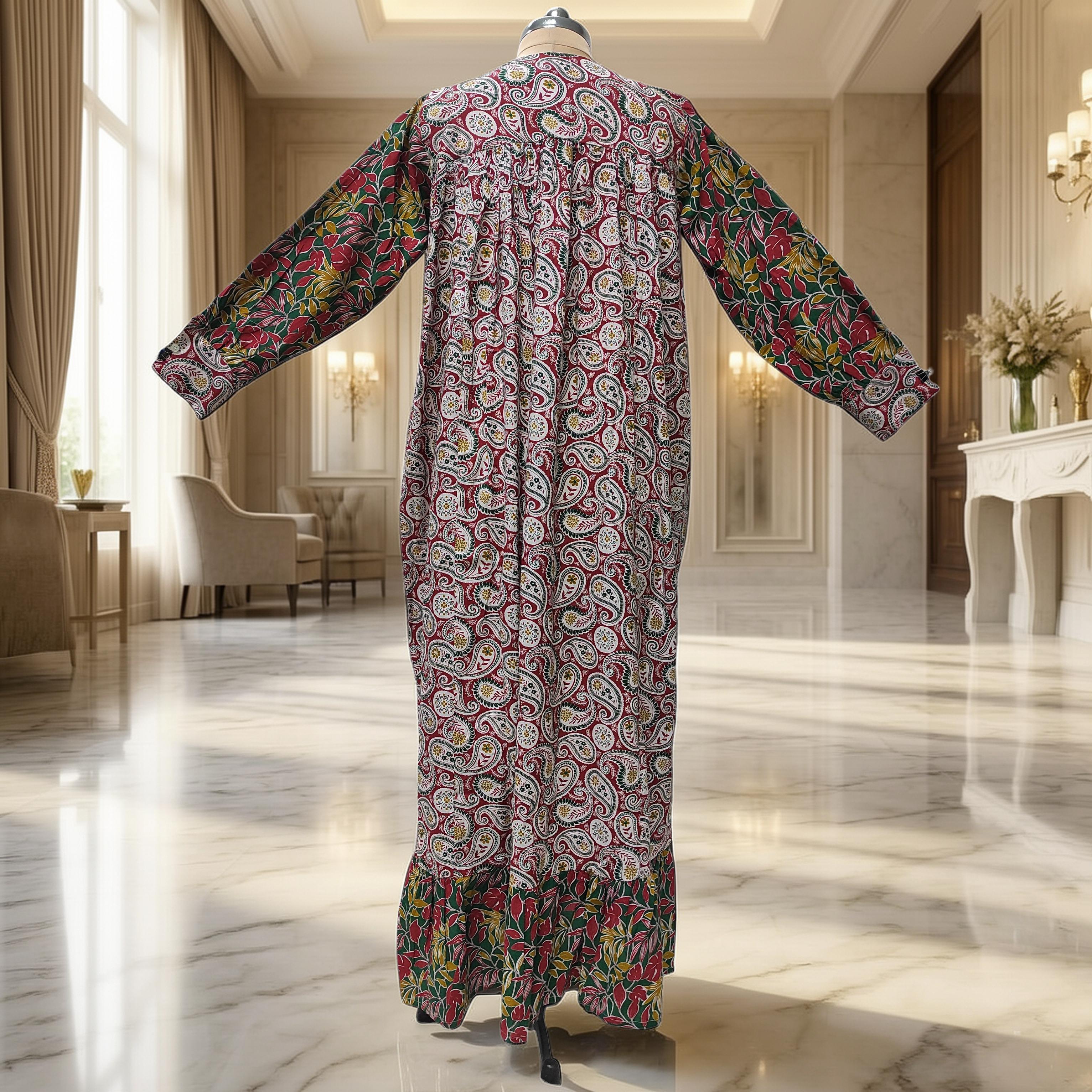 2XL-3XL Yamana Printed Cotton Dress 57" Long Jalabiya