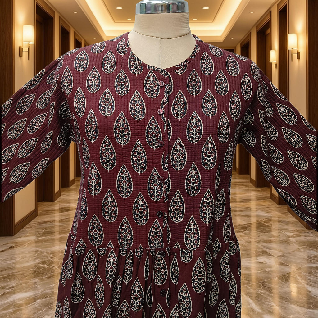 S/M Bustan Printed Cotton Dress 57" Long Jalabiya