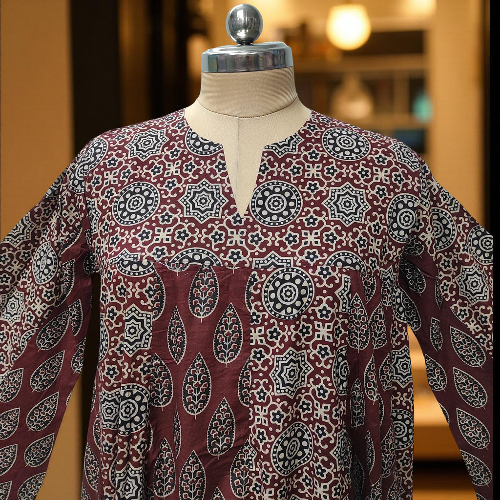 L-XL Zahia Printed Cotton Dress 57" Long Jalabiya With Sheila