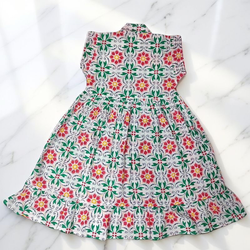 6-7 Year Amani Printed Cotton Girls Dress 38" Short Sleeves Jalabiya