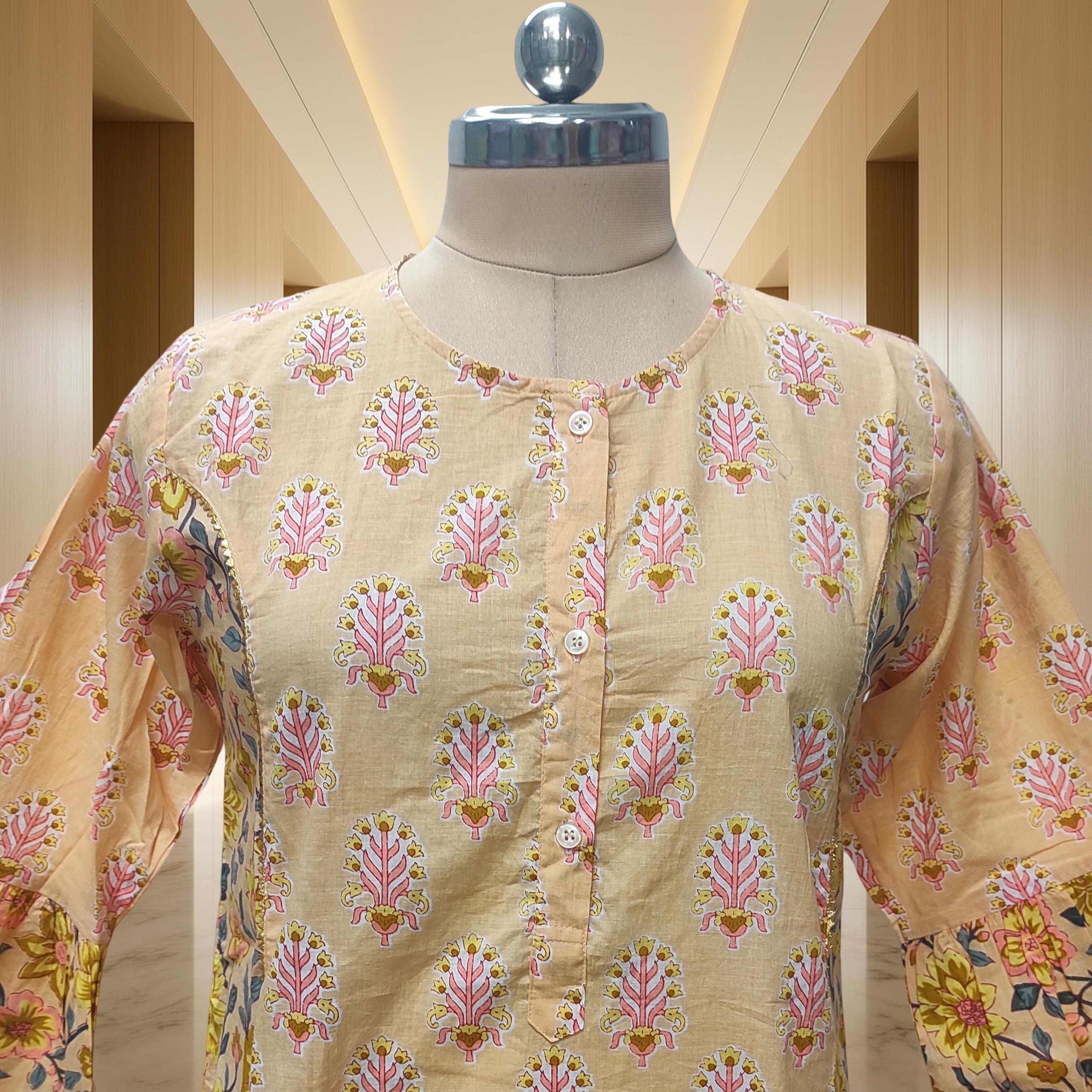 XS-S Heba Cotton Printed Dress 54" Long Jalabiya With Sheila