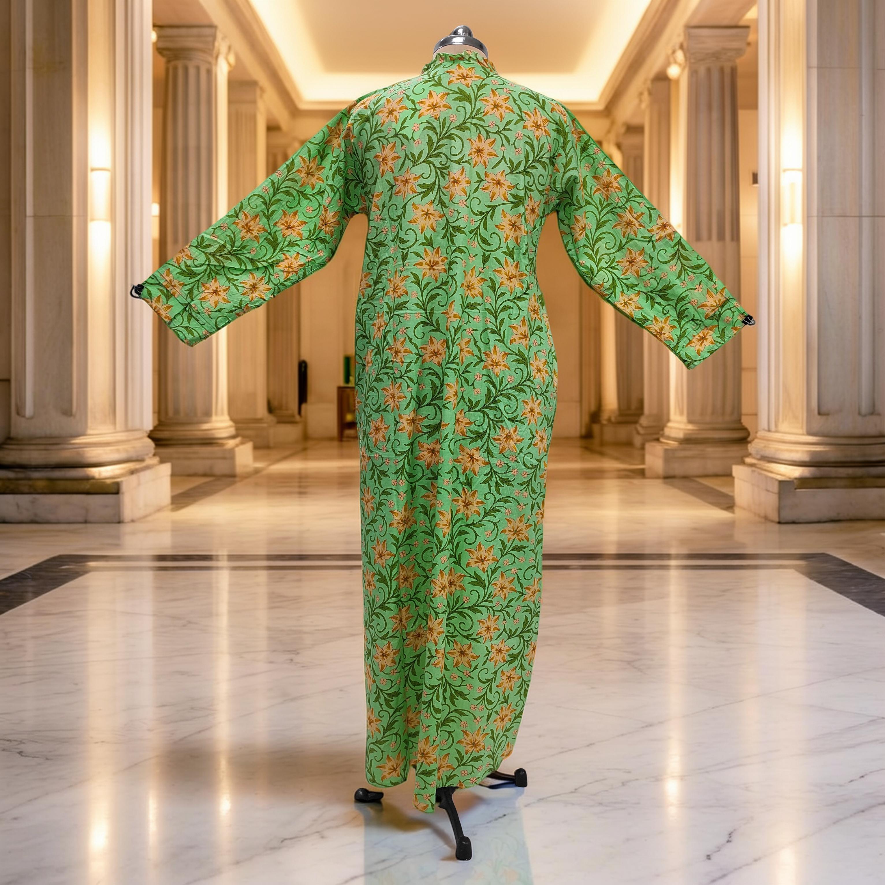 S/M Sparrow Printed Cotton Dress 57" Long Jalabiya