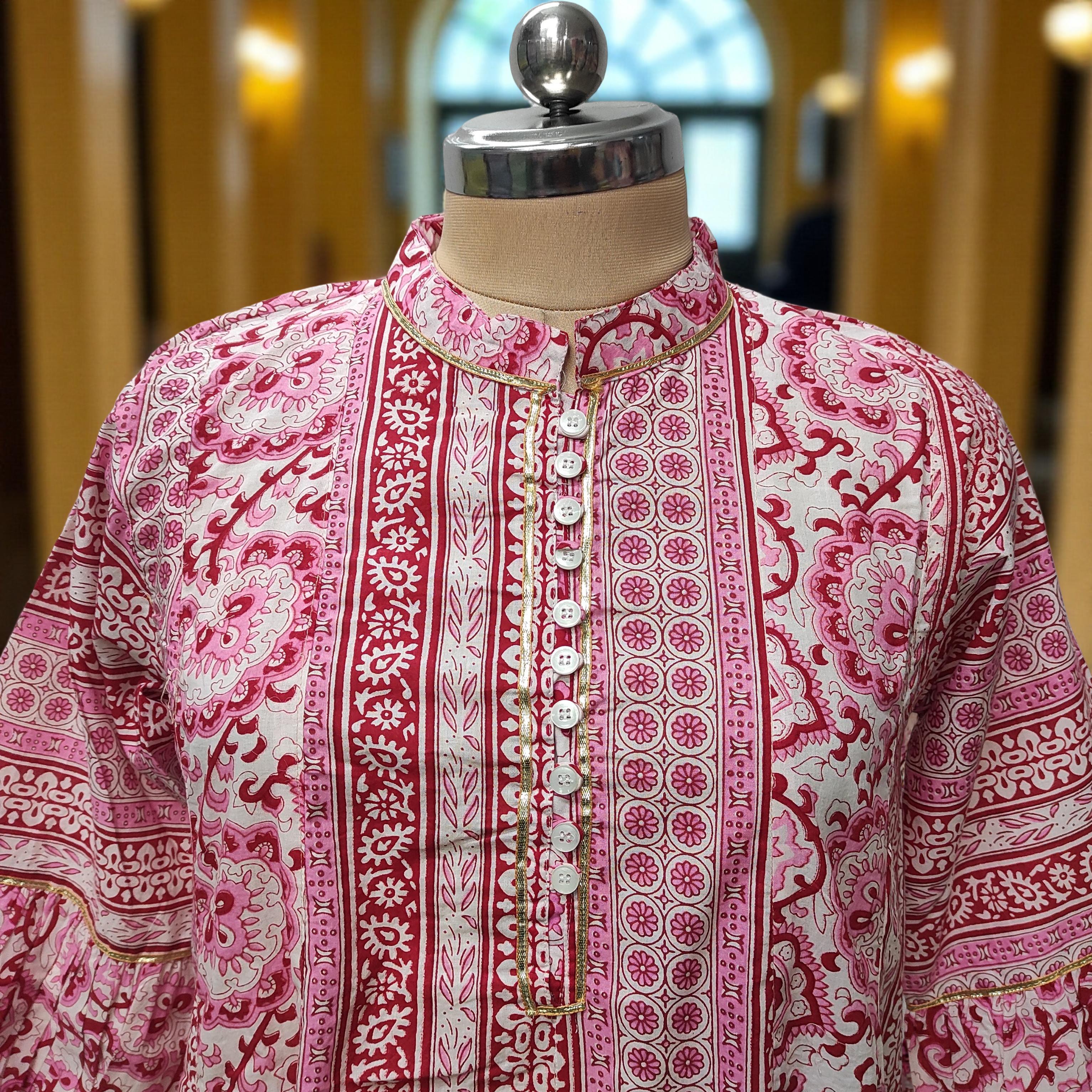 L-XL Amra Printed Cotton Dress 57" Long Jalabiya With Sheila