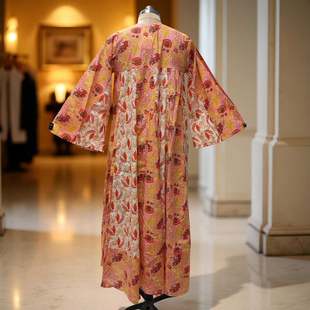 L-XL Zahia Printed Cotton Dress 57" Long Jalabiya