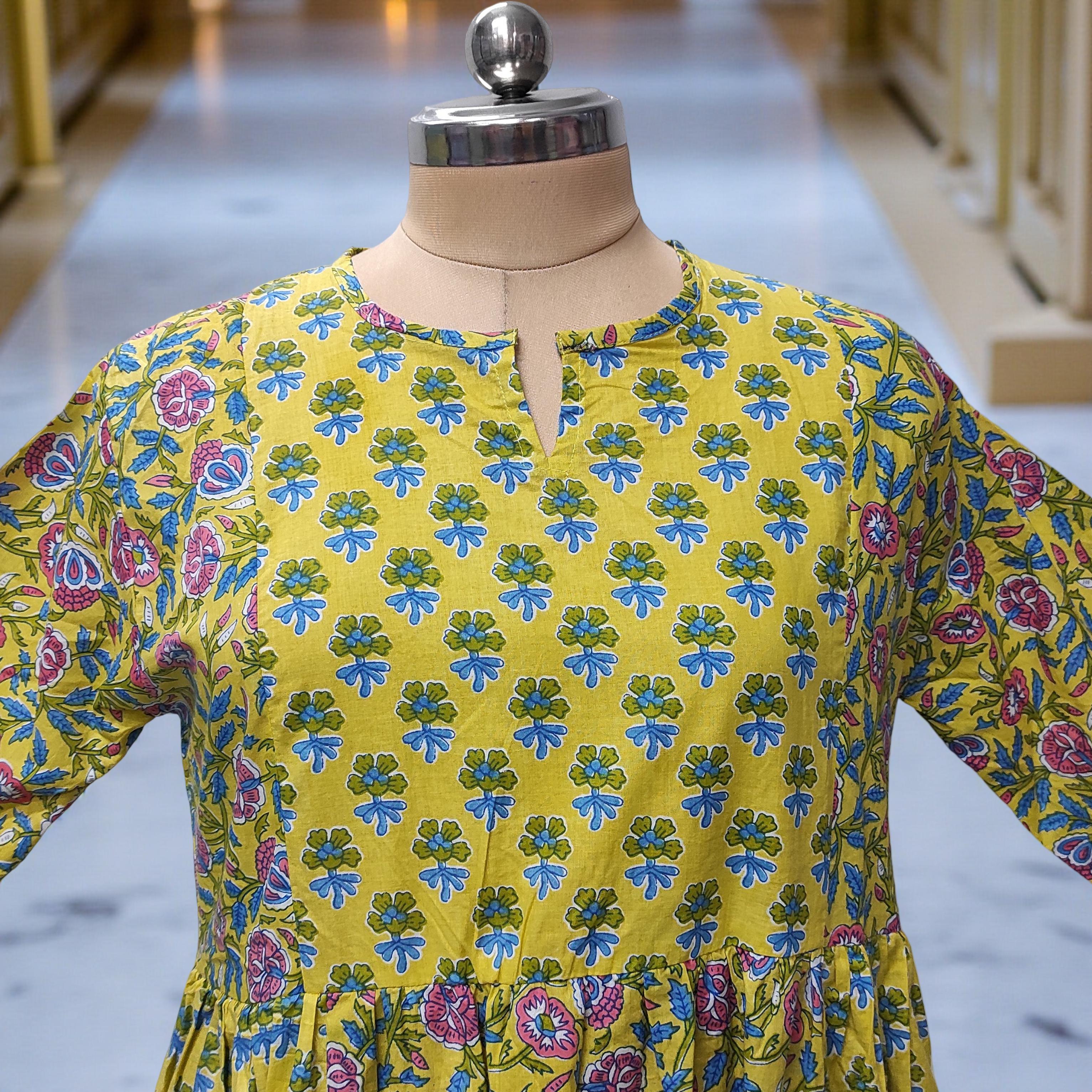 L-XL Heba Printed Cotton Dress 57" Long Jalabiya With Sheila
