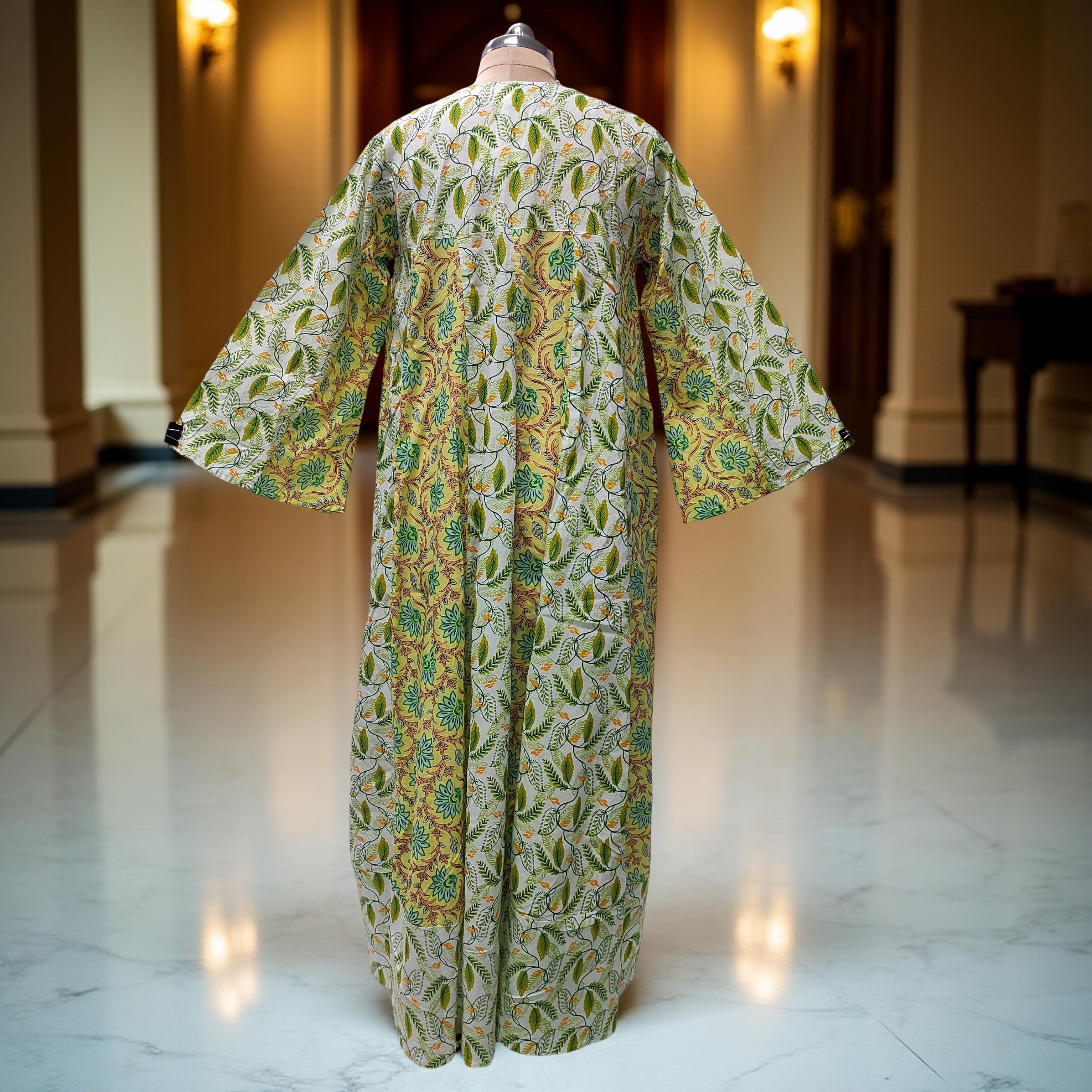 S-M Zahia Printed Cotton Dress 57" Long Jalabiya