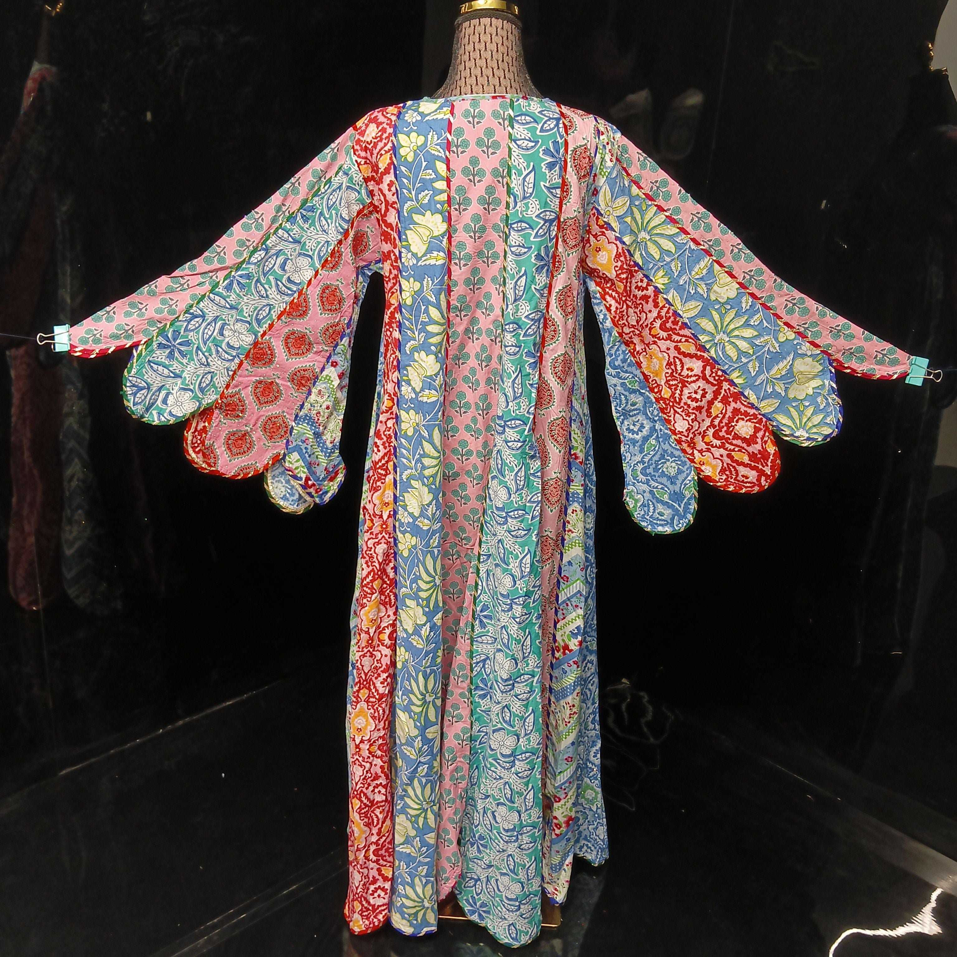 L/XL Meher Crystal Multi Printed Cotton Dress 57" Long Jalabiya