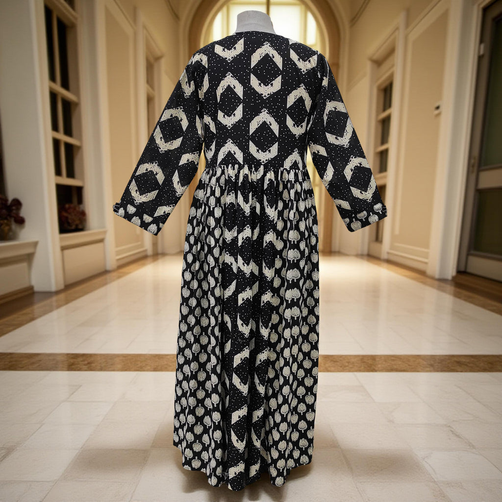 XS/S Heba Printed Cotton Dress 54" Long Jalabiya