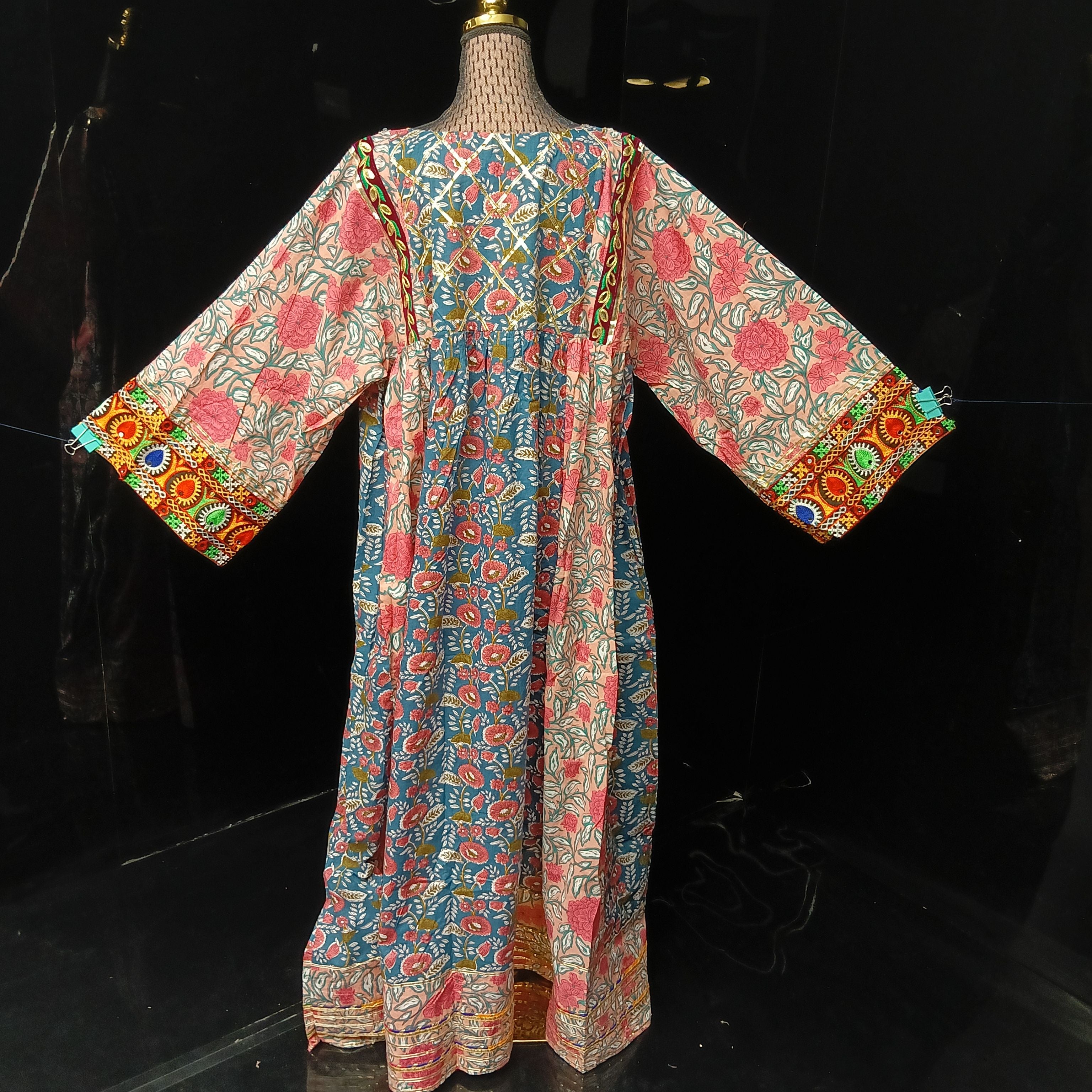 2XL-3XL Banjara Printed Cotton Dress 57" Long Jalabiya