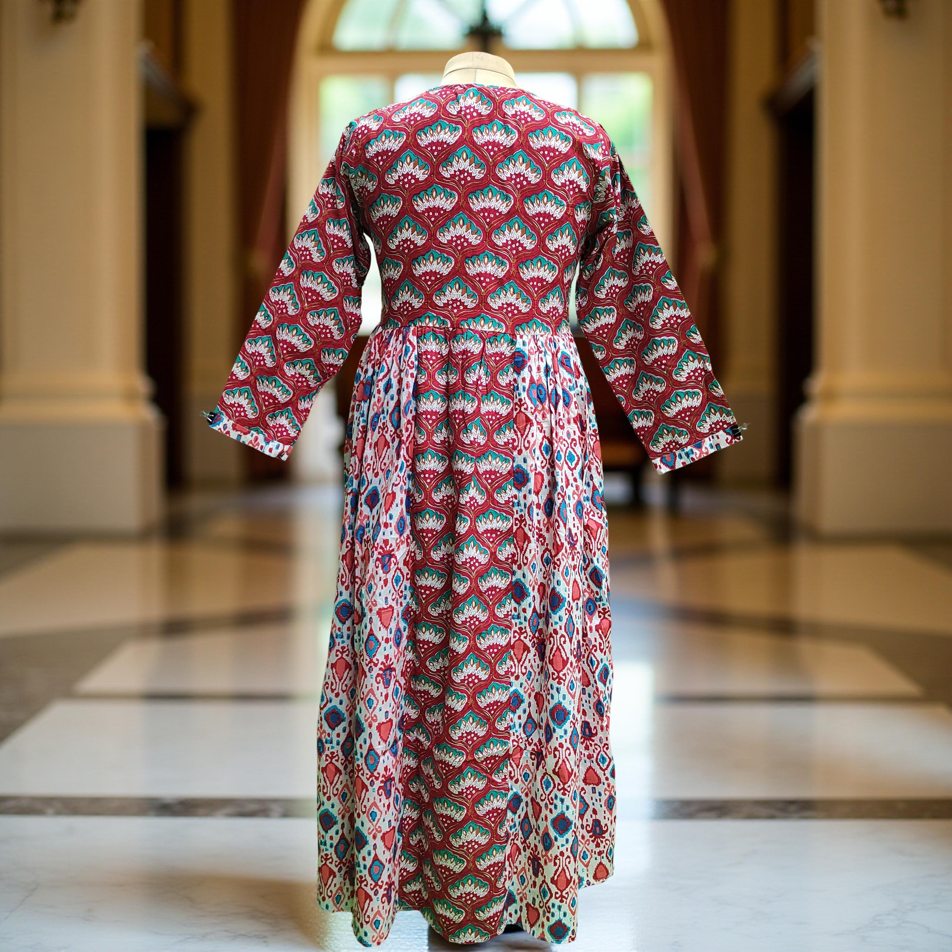 S/M Heba Printed Cotton Dress 57" Long Jalabiya