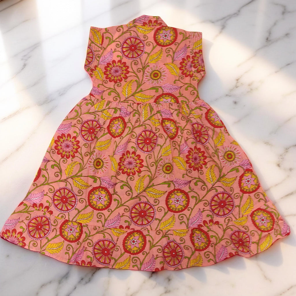 4-5 Year Amani Printed Cotton Girls Dress 34" Short Sleeves Jalabiya