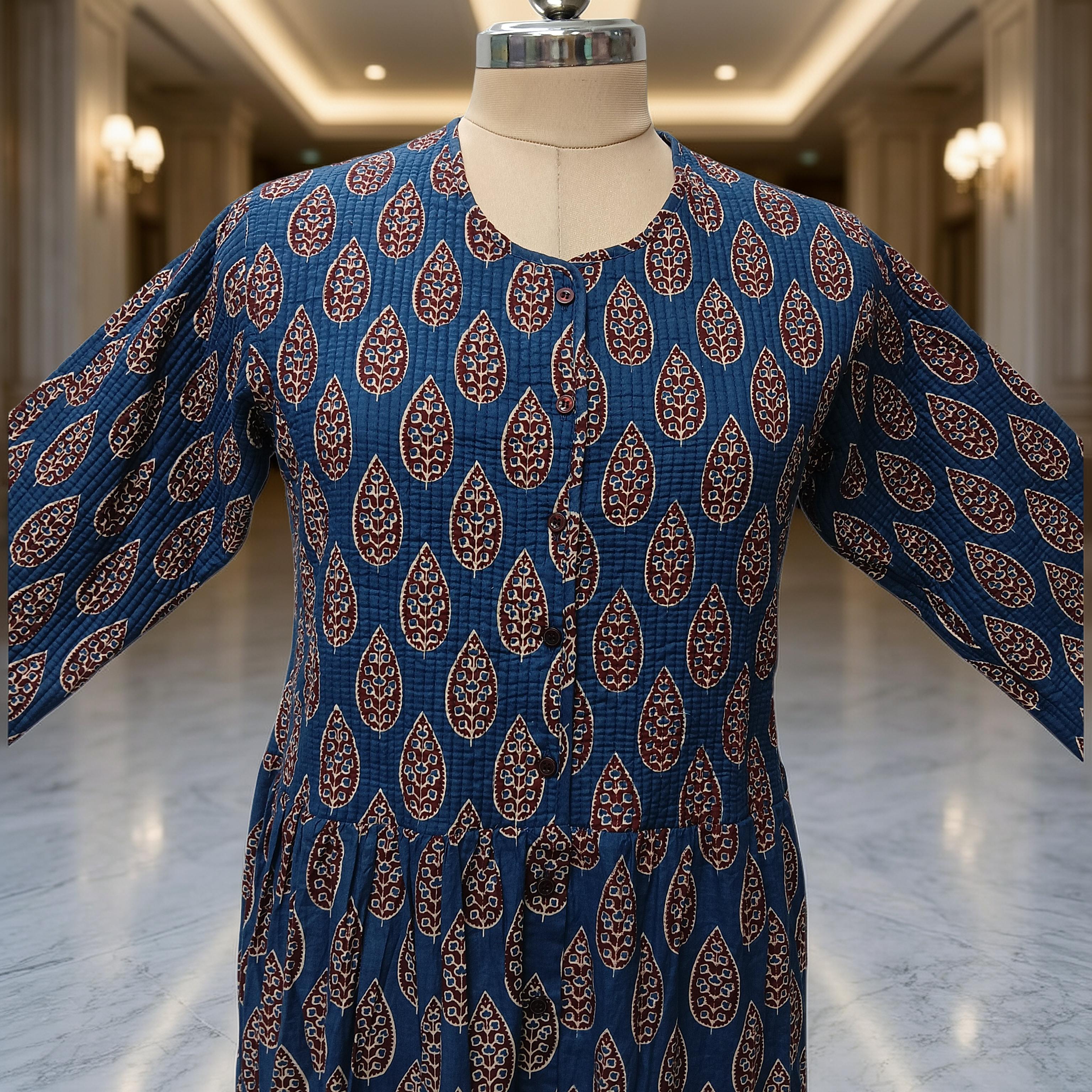 S/M Bustan Printed Cotton Dress 57" Long Jalabiya