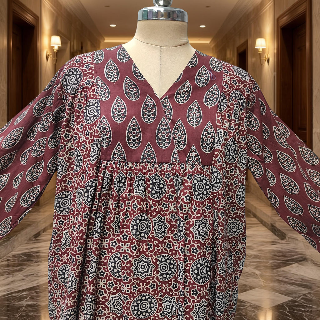2XL-3XL Yamana With Sheila Printed Cotton Dress 57" Long Jalabiya