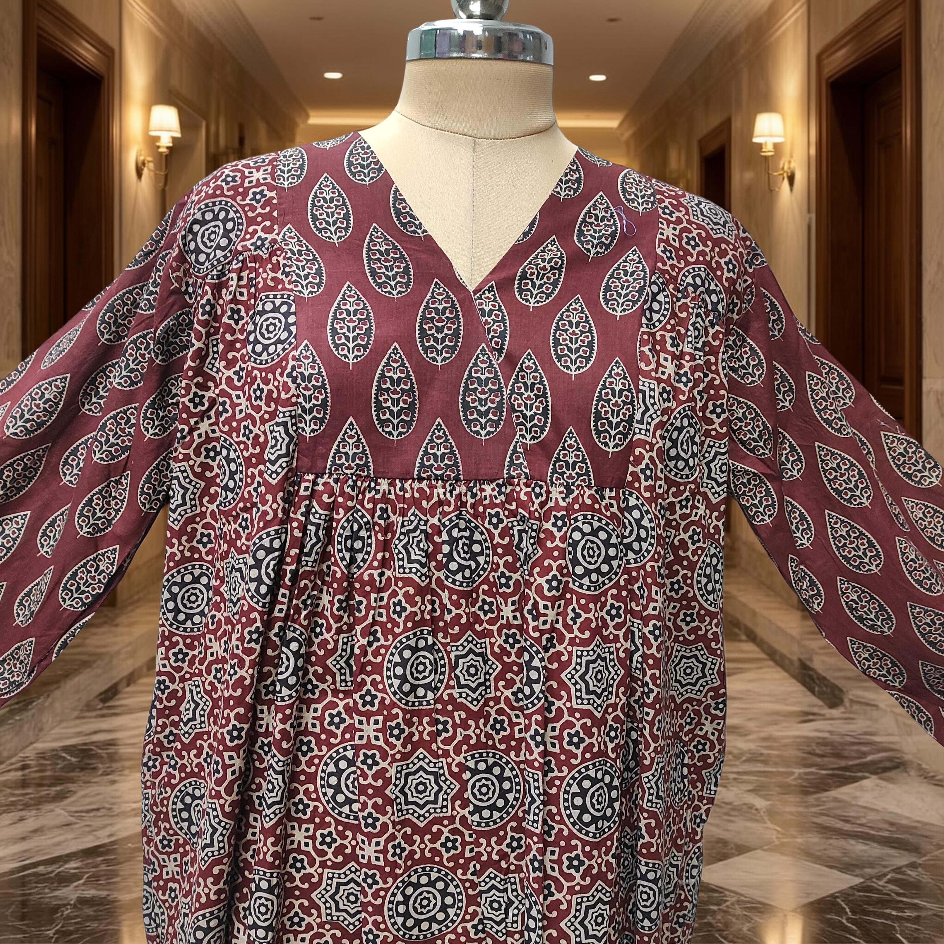 2XL-3XL Yamana With Sheila Printed Cotton Dress 57" Long Jalabiya