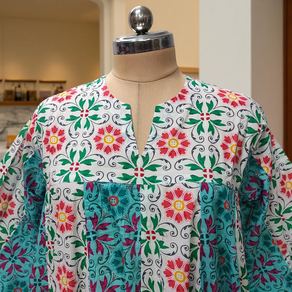2XL-3XL Zahia Printed Cotton Dress 57" Long Jalabiya With Sheila