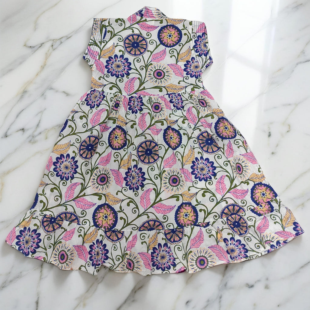 4-5 Year Amani Printed Cotton Girls Dress 34" Short Sleeves Jalabiya