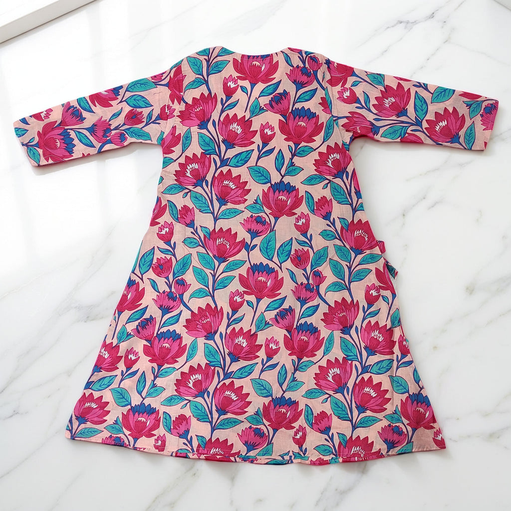 1-2 Year Qifa Printed Cotton Girls Dress 26" Long Jalabiya