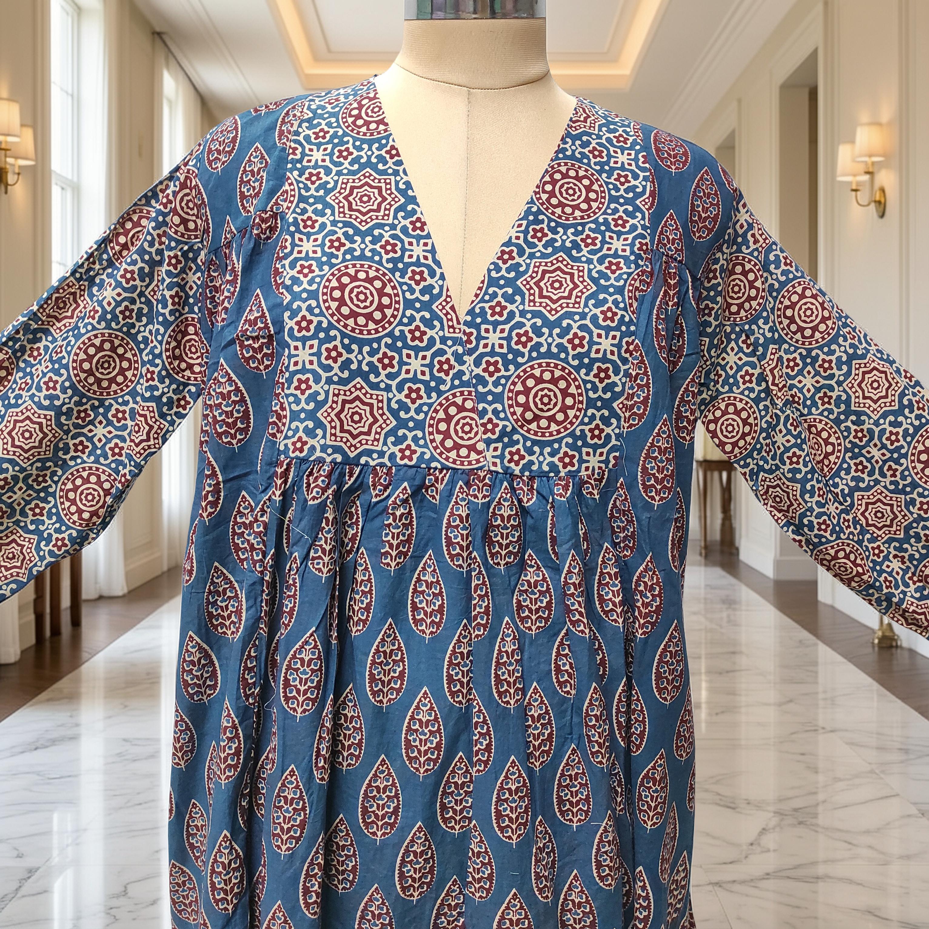 2XL-3XL Yamana With Sheila Printed Cotton Dress 57" Long Jalabiya