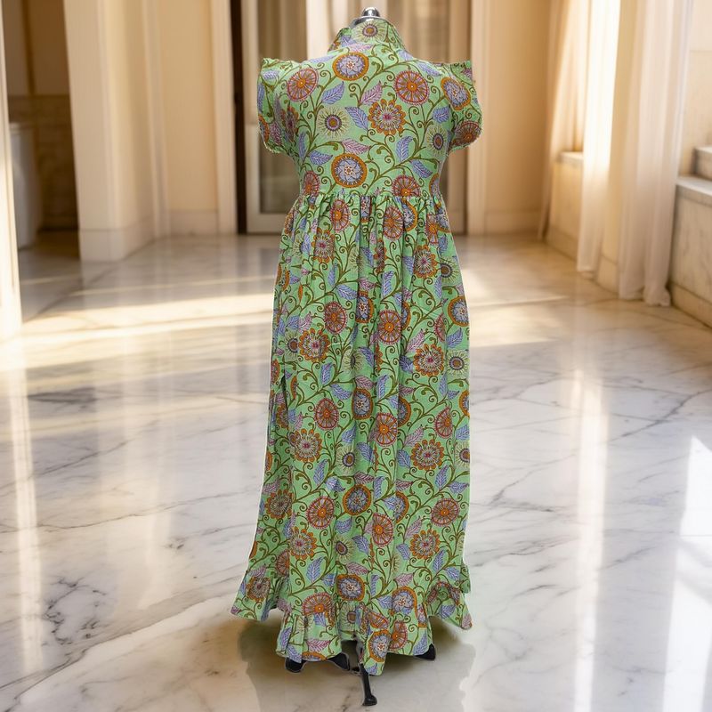 S-M Amani Printed Cotton Dress 57" Short Sleeves Jalabiya