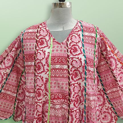 L/XL Meher Red Printed Cotton Dress 57" Long Jalabiya
