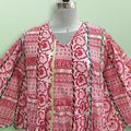 L/XL Meher Red Printed Cotton Dress 57" Long Jalabiya