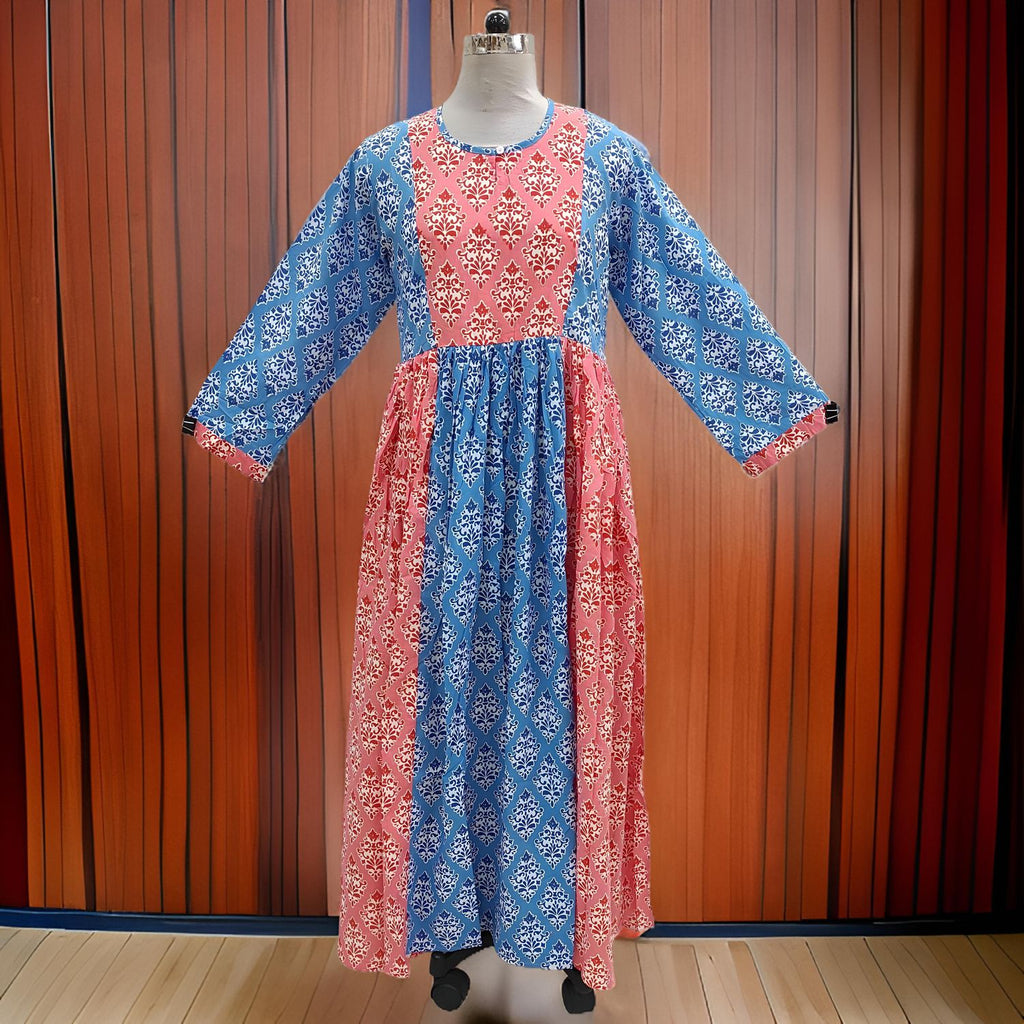 L-XL Heba Cotton Printed Dress 57" Long Jalabiya
