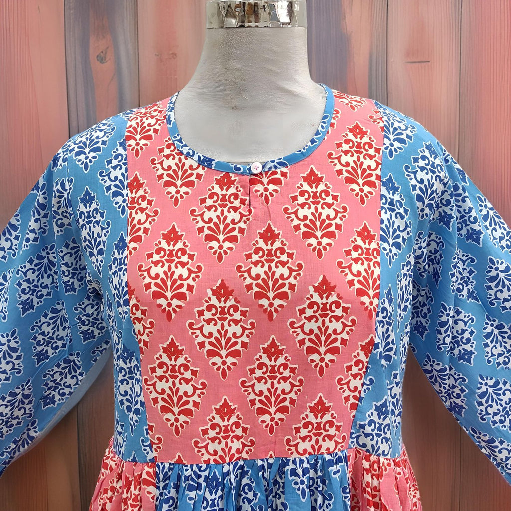 L-XL Heba Cotton Printed Dress 57" Long Jalabiya