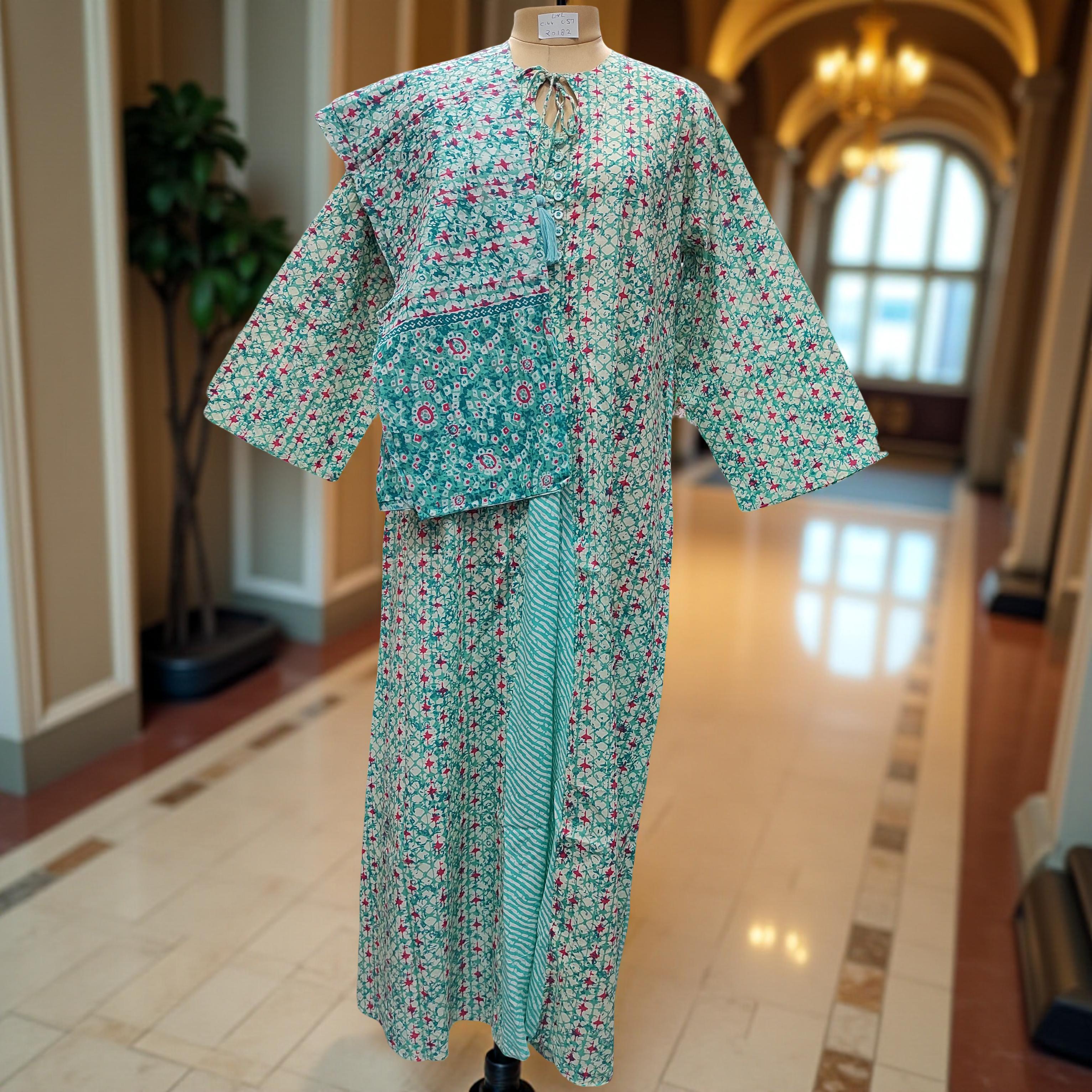 S/M Nobila Printed Cotton Dress With Scarf 57" Long Jalabiya