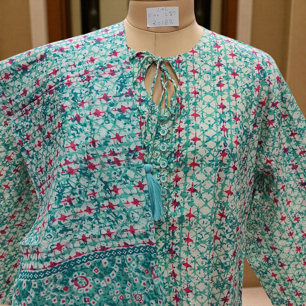 L/XL Nobila Printed Cotton Dress With Scarf 57" Long Jalabiya
