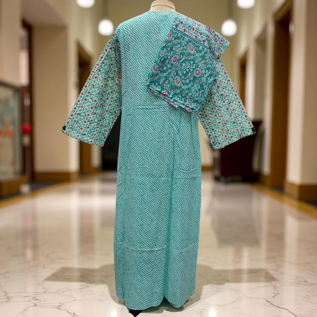 L/XL Nobila Printed Cotton Dress With Scarf 57" Long Jalabiya