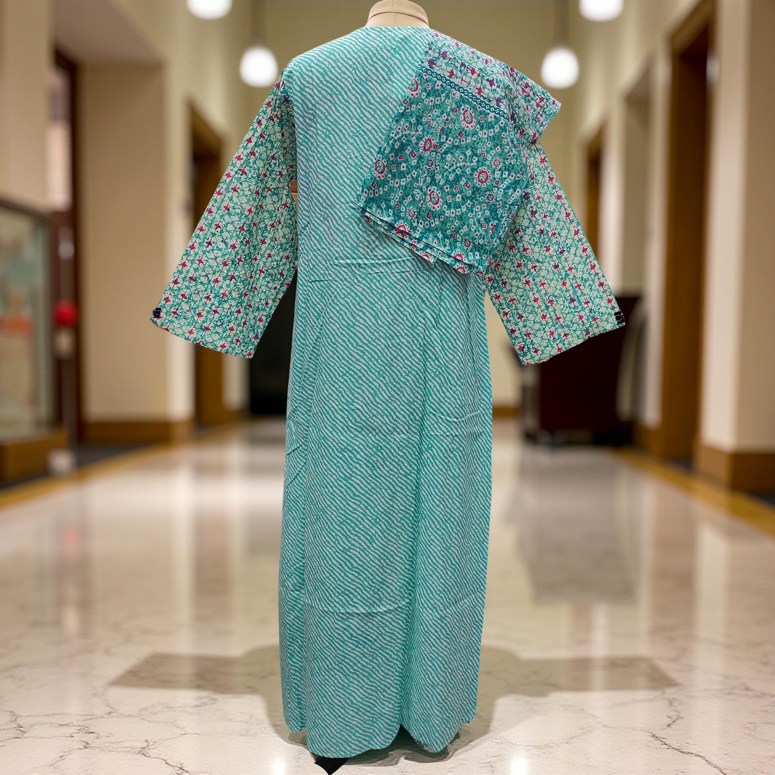 S/M Nobila Printed Cotton Dress With Scarf 57" Long Jalabiya
