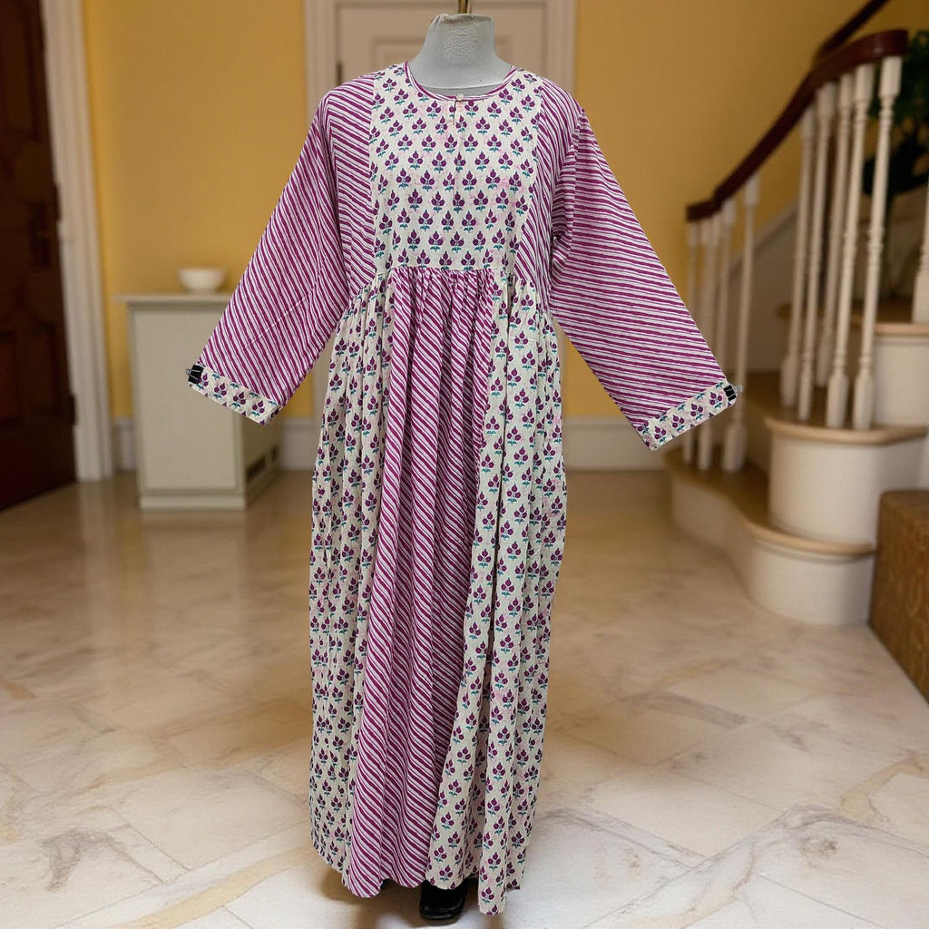L-XL Heba Cotton Printed Dress 57" Long Jalabiya