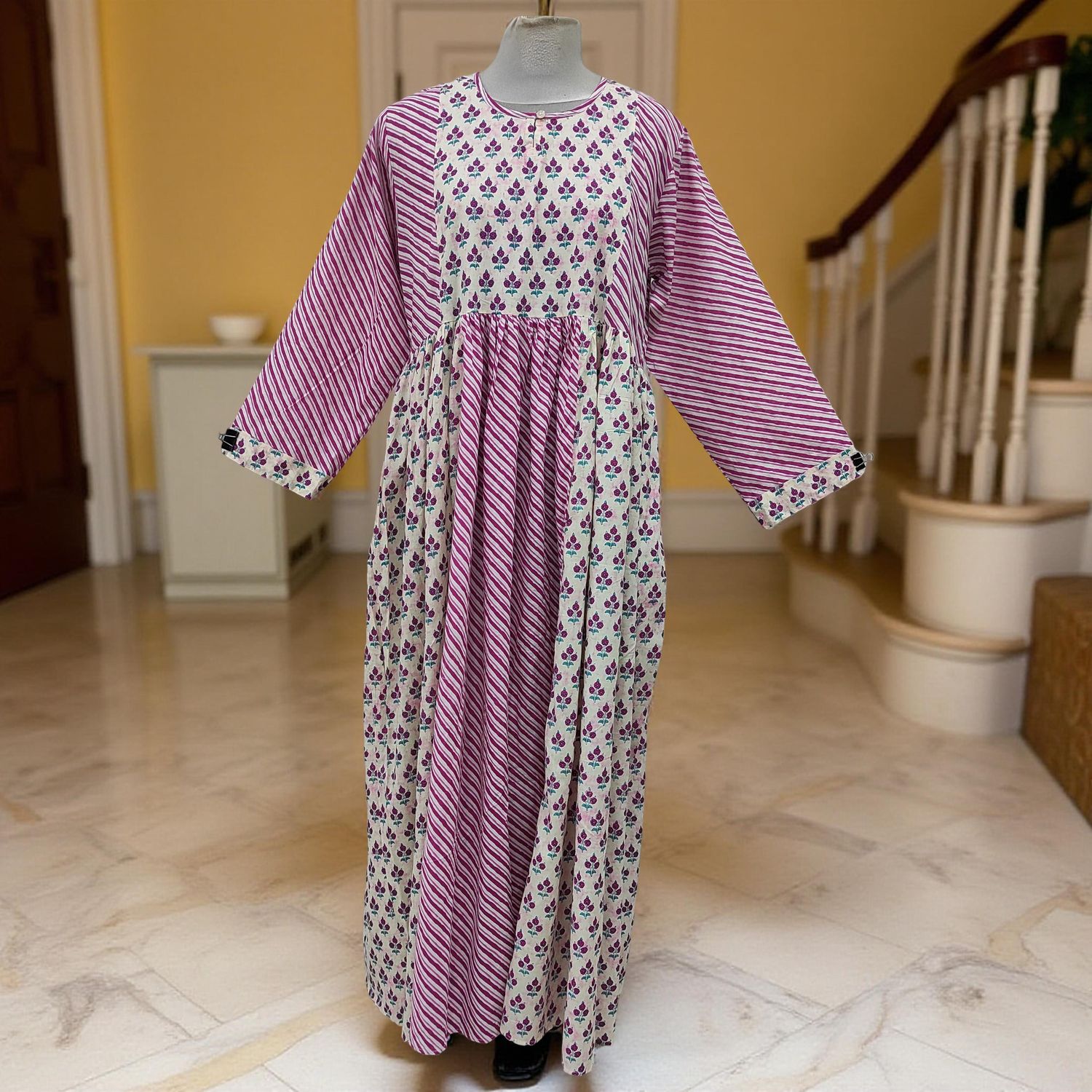 L-XL Heba Cotton Printed Dress 57" Long Jalabiya