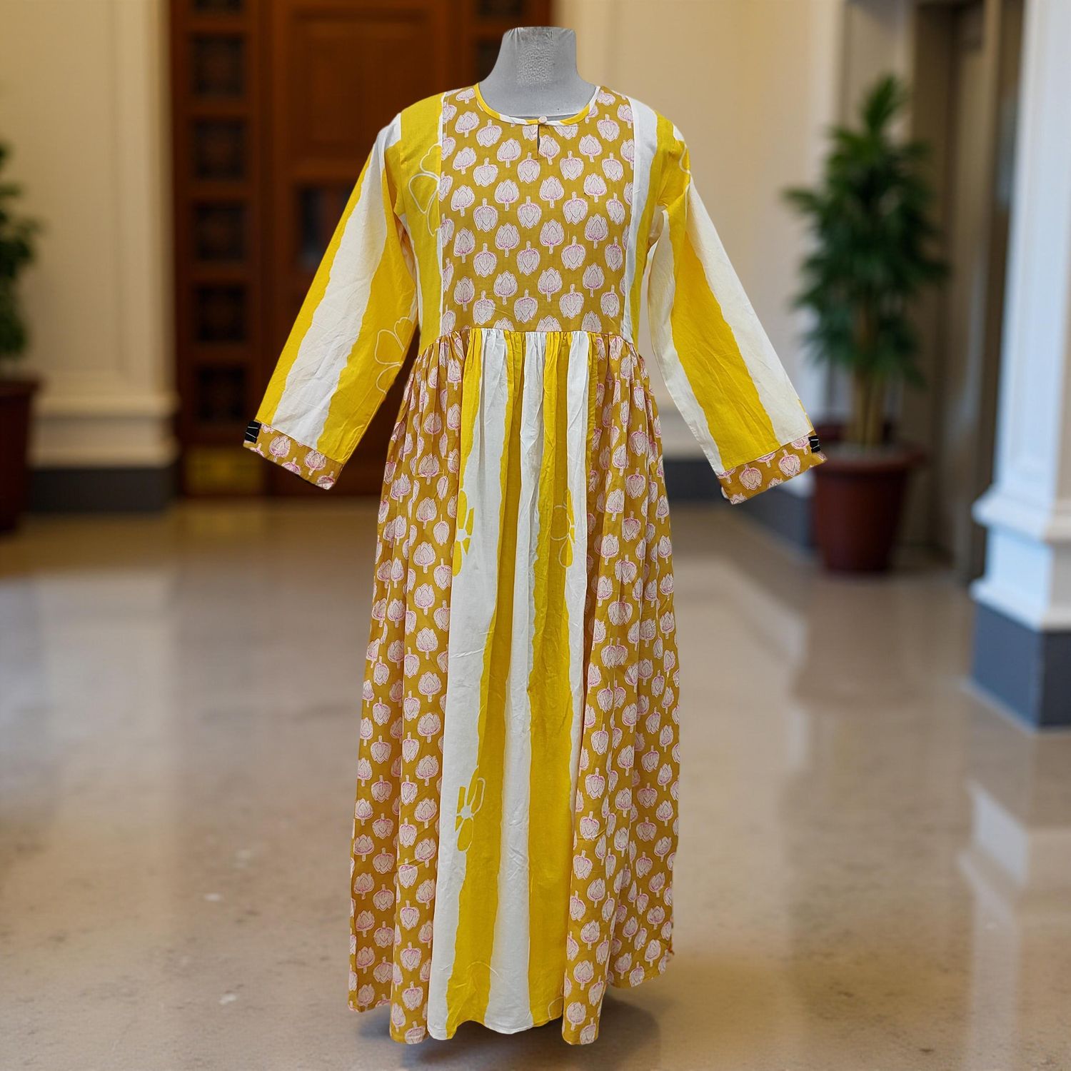S-M Heba Cotton Printed Dress 57" Long Jalabiya