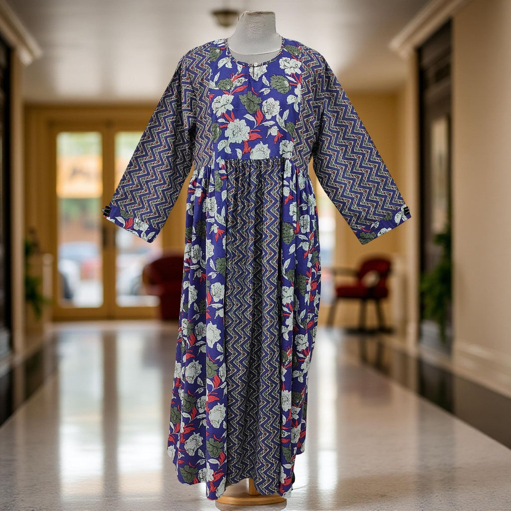 S-M Heba Cotton Printed Dress 57" Long Jalabiya